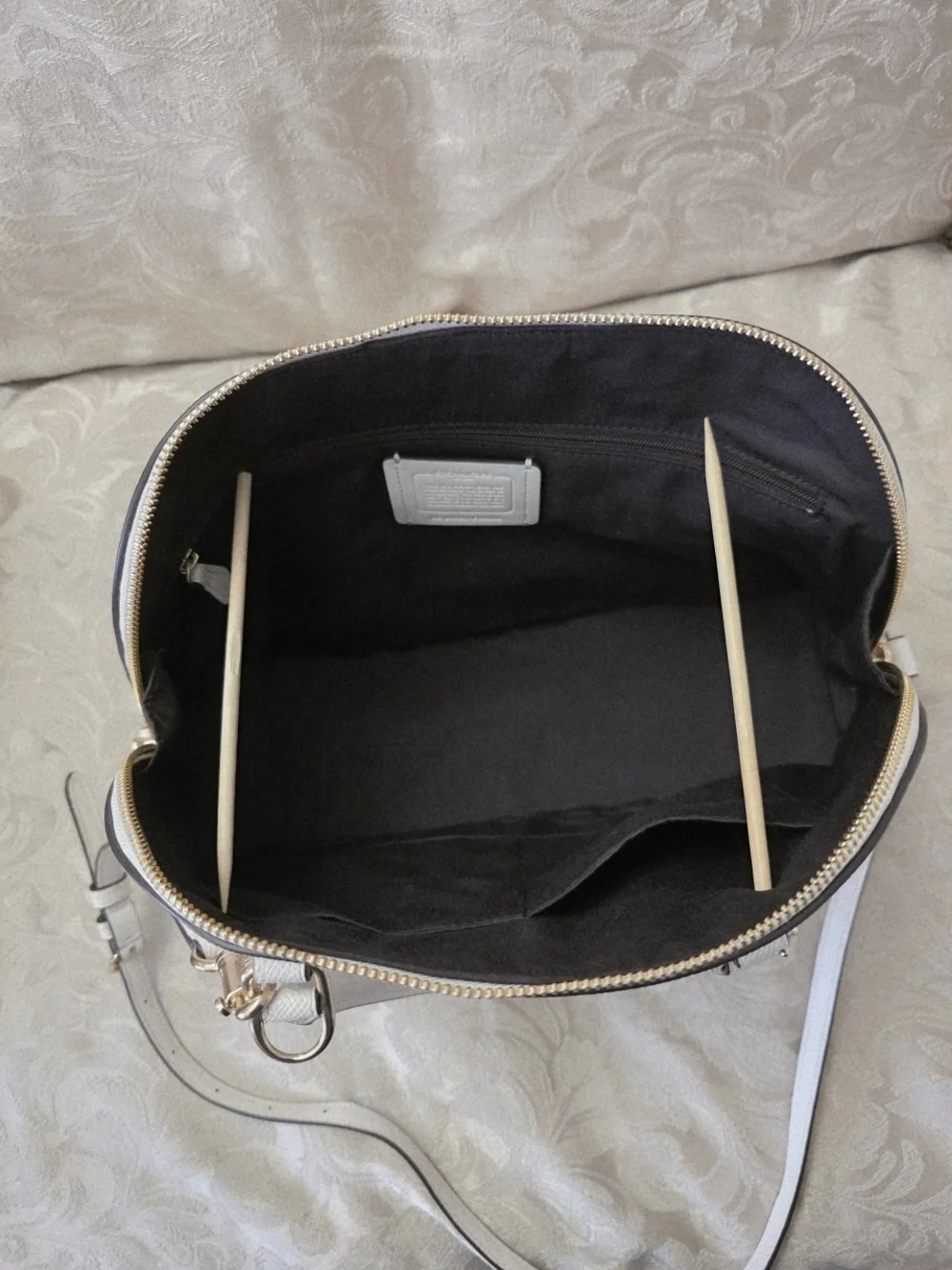 COACH Sierra Satchel + Accordian Zip Wallet w/ Stardust Studs In Chalk - Picture 12 of 16